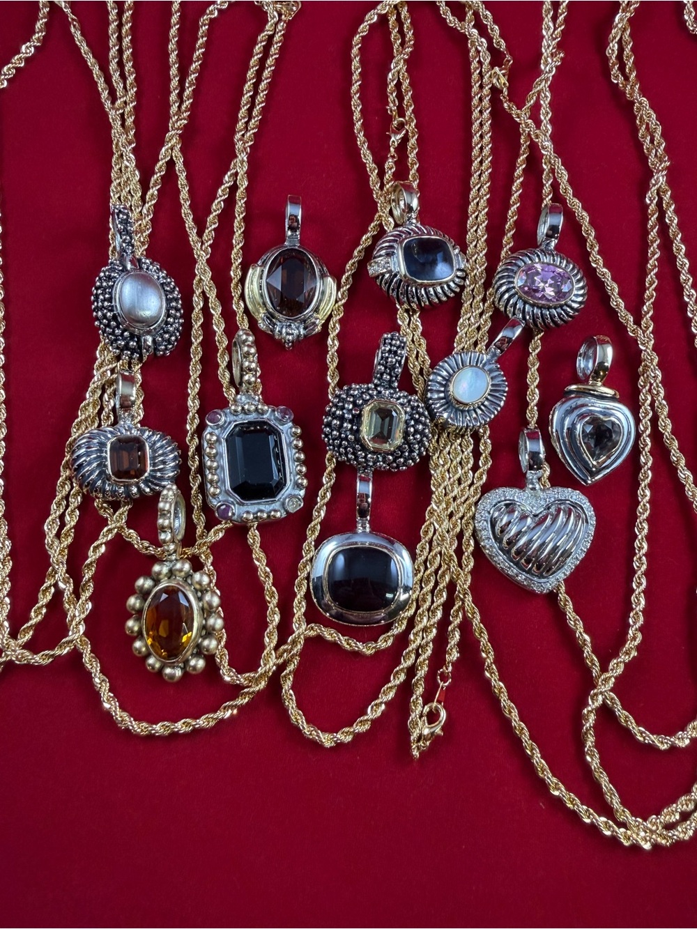 Stunning lot of 12pcs David Yurman style pendants, complete with chains